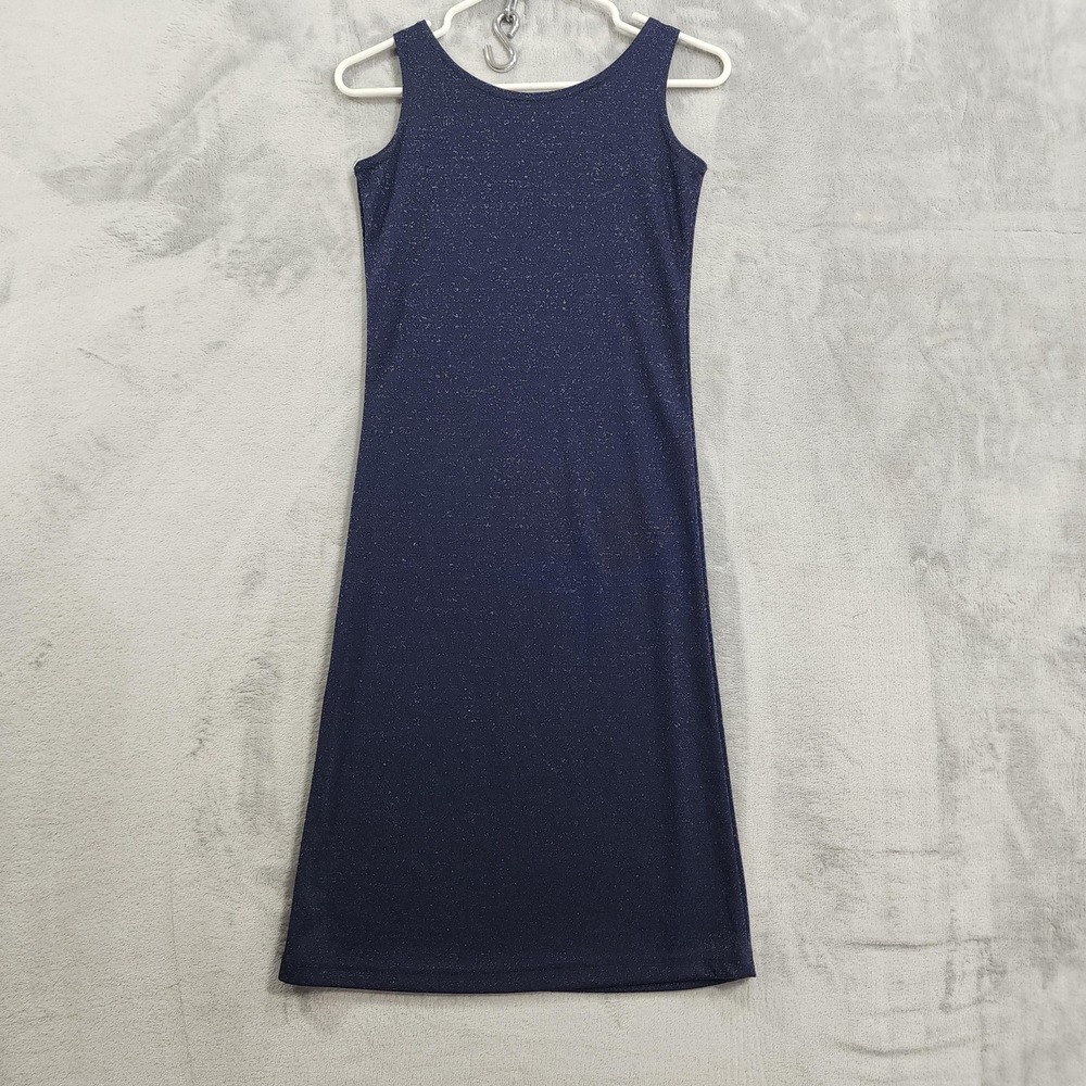 Vintage Vertical Zone‎ Dress Womens XS Blue Glitter Sleeveless Bodycon Stretch